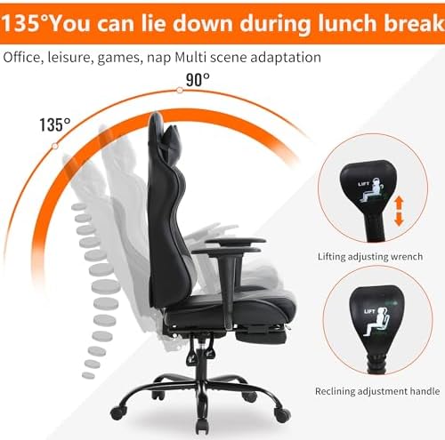 High Back PU Leather Gaming Chairs Computer Chair with Headrest & Lumbar Support, Height Adjustable Wide Seat Gamer Chair Gaming Chairs for Adults, Game Chair with Footrest & Armrest