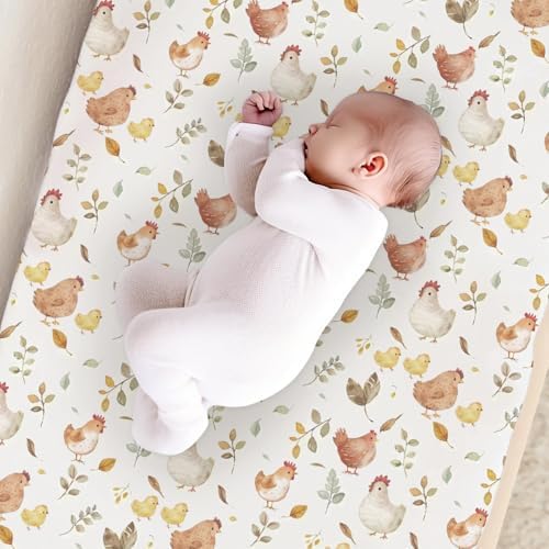 Watercolor Cute Farm Animals Chicken Baby Changing Pad Cover, Unisex Chicken Nursery Diaper Changing Table Pad Mat Sheet for Boys Girls-16x32