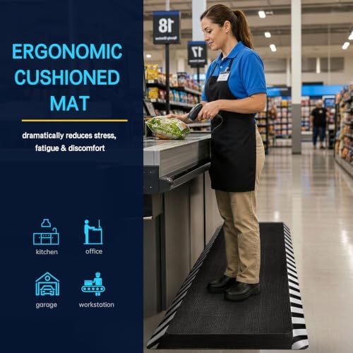 FEATOL Anti Fatigue Mat Industrial, Ergonomic Standing Floor Mat for Work for Stand, Safety Support for Leg & Back Pain(White Border,20" x 48",1PC)
