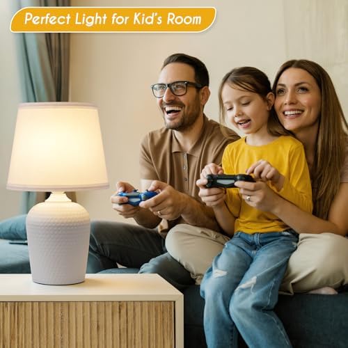 16’’ Table Lamps Set of 2 for Bedroom, Bedside Nightstand Lamp White