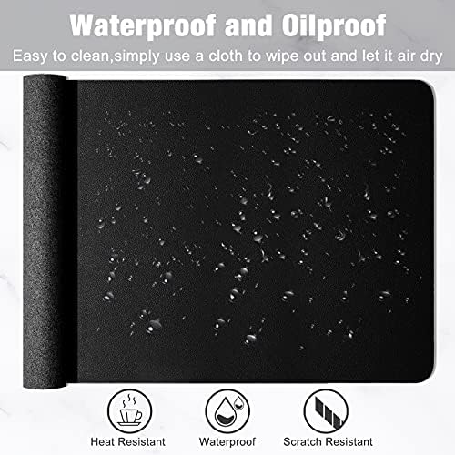 Hsurbtra Desk Pad, 35.5" x 17" PU Leather Desk Mat, XXL Extended Mouse Pad, Waterproof Desktop Blotter Protector, Non-Slip Ultra Thin Large Laptop Keyboard Writing Mat for Office Home, Black