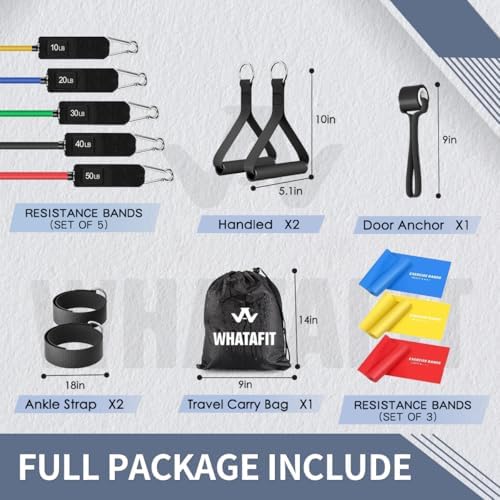 WHATAFIT Resistance Bands with Handles, 150 lb Exercise Bands Set