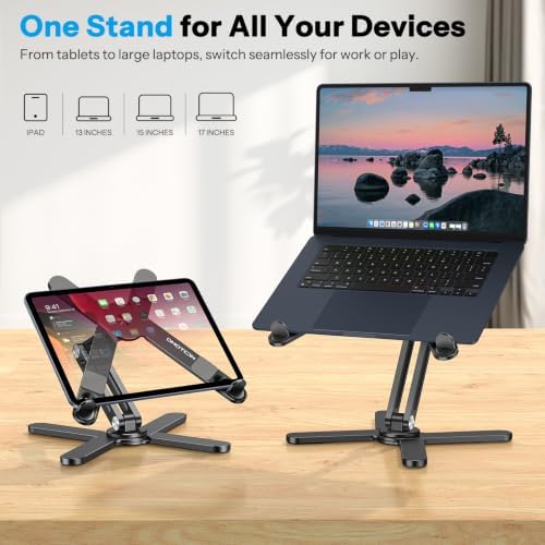 OMOTON LA10 360° Rotating Laptop Stand Riser Foldable for Desk, Black