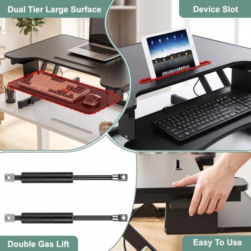 FDW 35 Inch Standing Desk Converter Computer Workstation Adjustable Height Desk Home Office Desk Sit Stand Desk Dual Laptop Monitor Riser (Black)