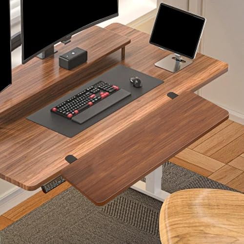 Generic Desk Extender Tray Armrest Keyboard Foldable Clamp on Desk Extension Computer Table Organizer Shelf Wrist Support Wood and Metal Suitable for, Brown