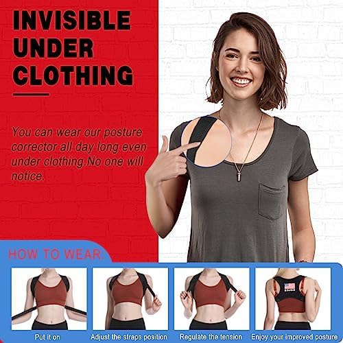 Posture Corrector Upper Back Brace Neck Shoulder Back Support Brace Pain Relief Belt for Women Men Braces Spine Straightener Breathable -Black