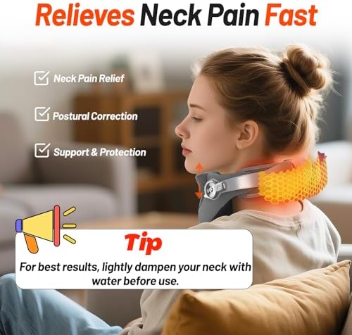 3-in-1 Neck Massager with Height Adjustable Traction, 15-Level Massage & 2 Heat Levels, Electric Cervical Stretcher for Pain Relief, Portable Neck Support for Home Office Travel