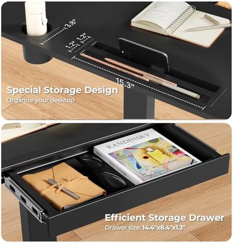 Mobile Standing Desk with Drawer, 35"×20" Small Desk, Black