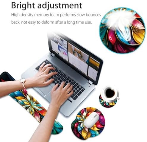 Keyboard Wrist Rest and Mouse Pad Wrist Support Set with Coaster,Ergonomic Mouse Pad,Comfortable for Easy Typing, Pain Relief,Memory Foam Keyboard Pad Set for Laptop Mac,Blue Fractal Flower