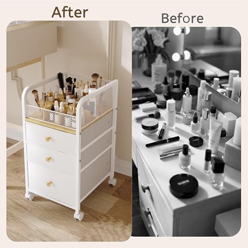 Rolling Makeup Organizer Cart with Drawers Under Desk Storage for Vanity