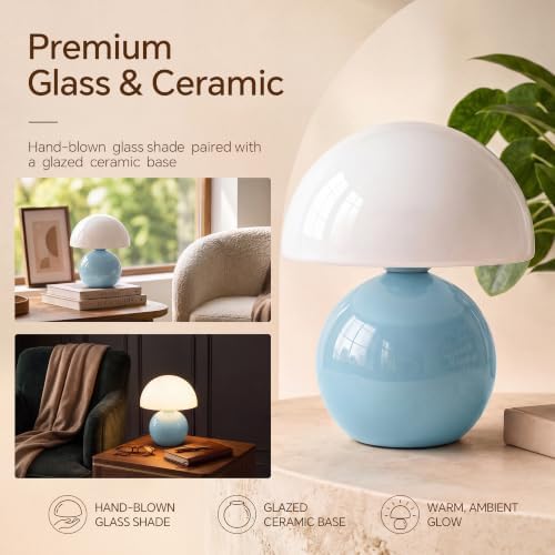 Dawnwake Mushroom Lamp Table Lamp for Bedroom-Small Desk Table Lamps,Blue