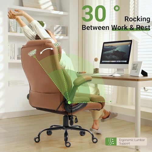 Office Chair, Big and Tall Executive Chair with Air-Lumbar Support, Breathable Desk Computer Chair with Adjustable Flip-up Armrests, Wide Cushion Seat Swivel Home Office Chair