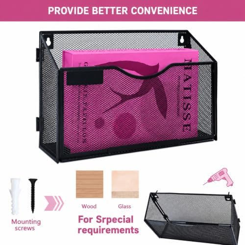 1 Pocket Mesh Wall File Holder Organizer Office Hanging File Folder Magazine Rack (Black)