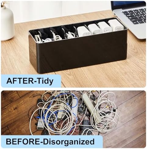 Tatuo Cord Organizer Box with Lid, Black, 4 Pack