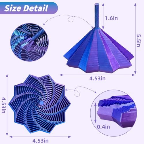 3D Printed Expanded Sensory Fidget Star, Fractal Stress Relief Spinning Tower Toy with Handle, Polygonal Honeycomb Whirling Spiral Design, Stocking Stuffers Gift for Adults Teens ADHD Office Desk