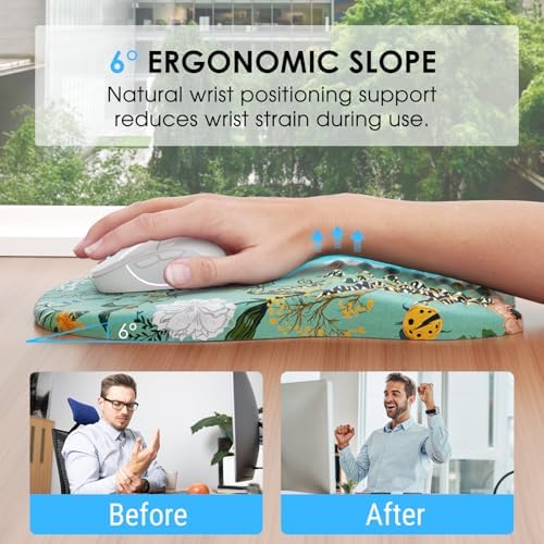 MROCO Ergonomic Mouse Pad with Wrist Support, 11.8x7.8 in, Garden Whispers
