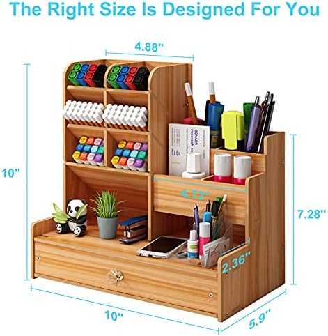 Marbrasse Upgraded Wooden Pencil Holder, Pen Organizer for Desk, Easy Assembly, Art Supply Organizer, Desktop Stationary (Cherry)