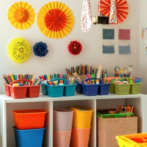 Kathfly 8 Pack Classroom Caddy Organizer with Handle Bulk, Deep Color