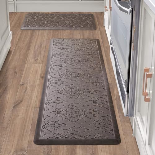 Chef Gear - Anti-Fatigue Wellness Kitchen Mat - Marni Design - Cushioned Comfort Chef Mat - Faux Leather - Cooking & Standing Relief -Skid-Resistant - Set of 2-17.5"x 60"/ 17.5"x28"- Mocha