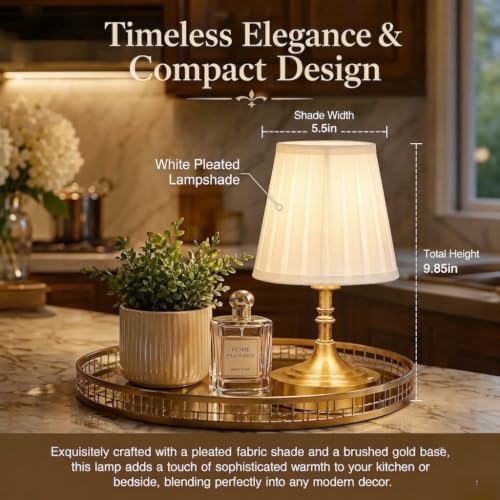 Gold Small Cordless Table Lamp Rechargeable,Mini Lamp - Kitchen Countertop