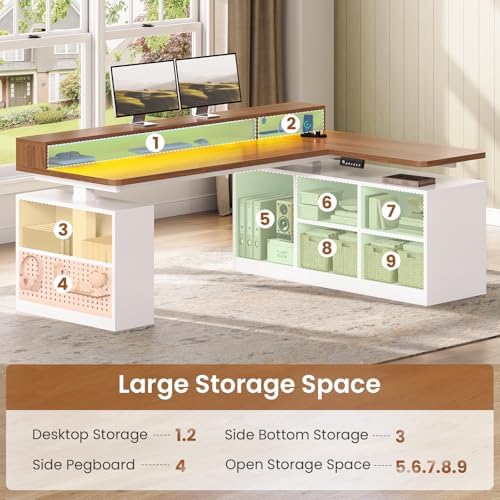SEDETA 63" L Shaped Electric Standing Desk with Storage, Monitor Stand