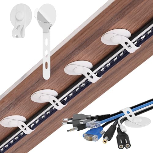 Cable Management Under Desk, Adhesive Cable Ties, 20Pack-White