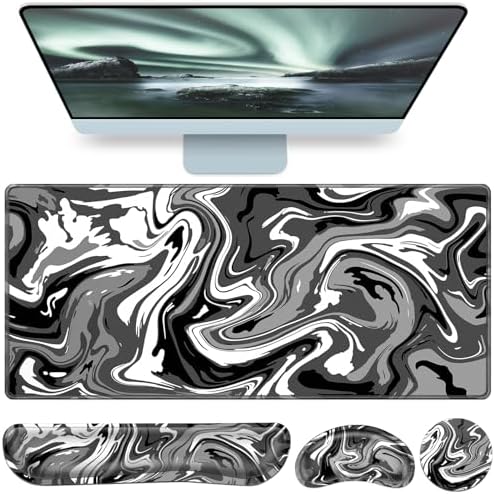 4 in1 Desk Mat Black, Large Gaming Mouse Pad with Wrist Rest,
