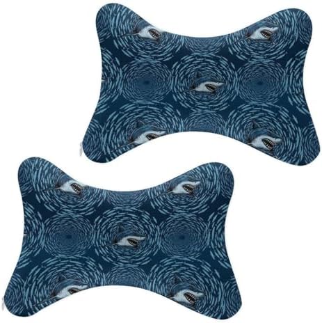 2 Piece Car Seat Neck Pillow Shark Print Memory Foam Cervical Support Cushion for Pain Relief Travel Office