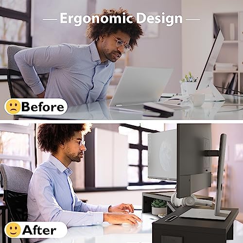 BONTEC Dual Monitor Stand Riser, Adjustable Length & Swivel Angle, Black