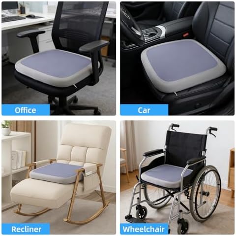 SheRest Office Chair Cushion with Straps, Memory Foam Seat Cushion with Removable Cover, Suitable for Office Chairs, Car Seats, and Airplane Seats, Duplex Gray, Large