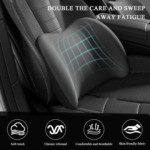 Car Lumbar Support Cushion, Ergonomic Memory Foam Car Back Support w/Removable Cover, Universal Breathable Lumbar Cushion Back Support Pillow with Adjusatble Strap (Gray)
