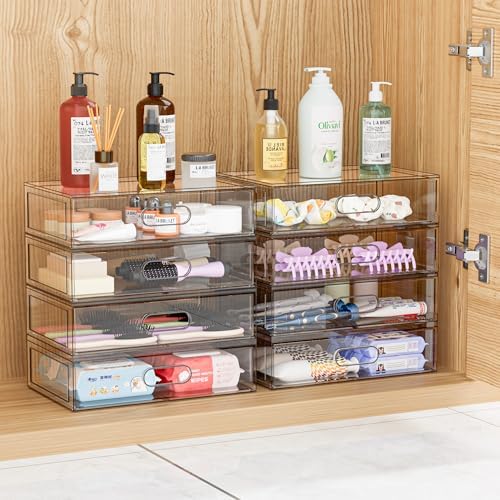 Clear Stackable Makeup Organizer with Drawer, 12''W Acrylic Storage Drawers