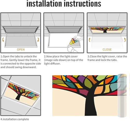 Fluorescent Light Cover Decorative Ceiling Light Filters,Colorful Pattern,for Classroom Office Hospitals Home Ceiling Decorative,2ft x 4ft,Multicolor