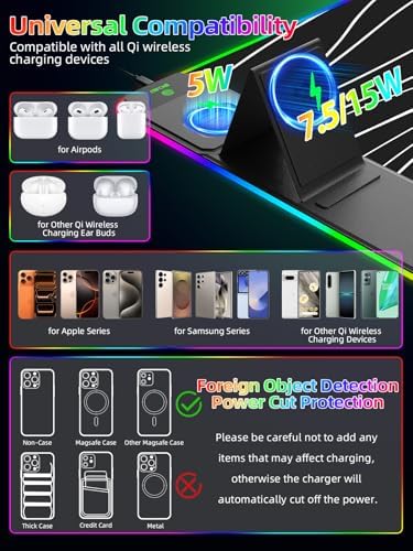 Mouse Pad with Foldable Phone Holder & Wireless Charger, XXL RGB Gaming Mousepad 31.5"x15.8" Large Desk Mat for Keyboard, Black Desk Pad with Dual Qi Charging Station | 11 Colors 5 Modes