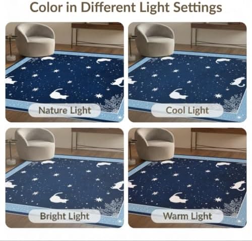 9'x12' Midnight Blue Cat Starry Design Washable Area Rug