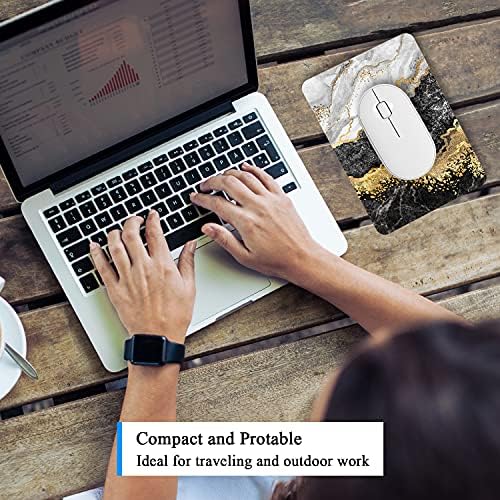 Small Mouse Pad, Mini Mouse Pad 6" x 8", Thick Rubber Waterproof Mouse Mat, Cute Mousepad for Women Men Kids Wireless Mouse Laptops Keyboard Tray Home Office Travel, Black White Gold Marble