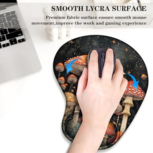 Ergonomic Mouse Pad with Wrist Support, Cup Mat, Mushroom Pattern