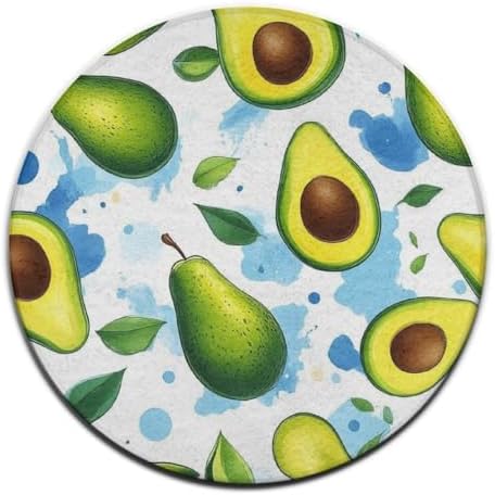 Room Sofa Yoga Soft Round Carpet, Home Decor Non Slip Kitchen Office Circle Rug, Machine Washable Modern Round Area Rug Fruits Exotic Avocado Art, 36inch