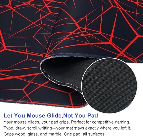 Large Mouse Pad,Non-Slip Rubber Base,[27.5x11.8IN] Computer Desk Mat for PC, Mac, Laptop - Stitched Edges and Smooth Surface for Office, Home, Work-70x30 Redline