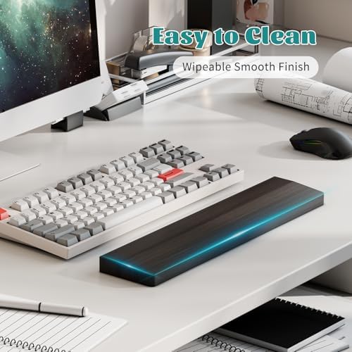 Keyboard Wrist Rest, Wooden Wrist Rest for Keyboard, 14.2-inch Length and 22mm Thickness, Bamboo Wood Palm Rest, Ergonomic Design for Mechanical Gaming Keyboard, Stain Resistant
