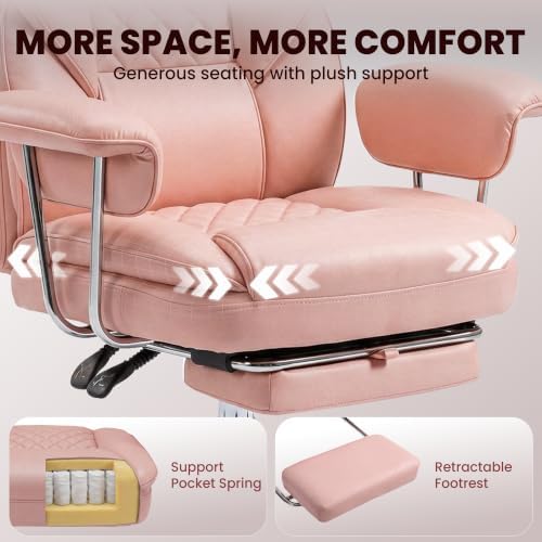 N-GEN GAMING Big and Tall Gaming Chair with Footrest, Reclining Chair, Pink