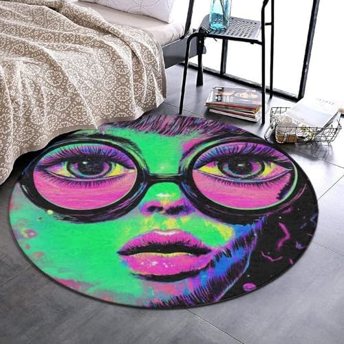 Machine Washable Modern Round Area Rug, Room Sofa Yoga Soft Round Carpet, Home Decor Non Slip Kitchen Office Circle Rug Trippy Goth Girl Art, 24inch