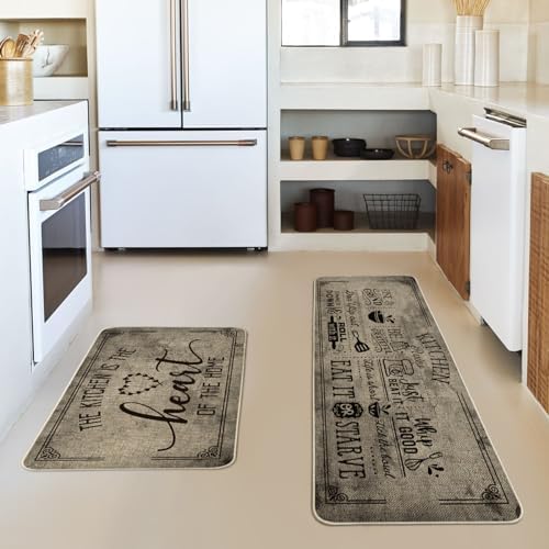 Artoid Mode Kitchen Quotes Kitchen Mats Set of 2, Seasonal The Kitchen is The Heart of The Home Cooking Sets Holiday Party Low-Profile Floor Mat - 17x29 and 17x47 Inch