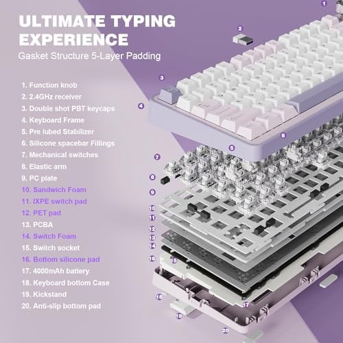 YUNZII B75 PRO 75% Wireless Mechanical Keyboard (Purple, Milk Switch)
