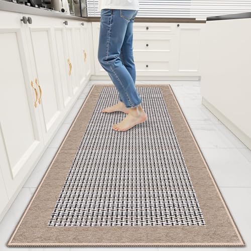 StepRite Kitchen Rugs, Kitchen Mats for Floor, 60"x24" Non-Slip Machine-Washable Kitchen Throw Rug, Absorbent Runner Rugs Office, Sink Standing Desk Mat, Decor Carpet, Khaki