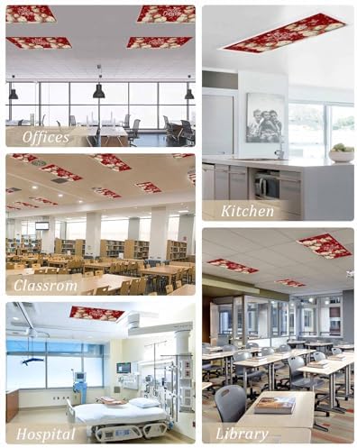 Snowman Red Magnetic Fluorescent Light Covers for Ceiling Lights 2 x 4 Feet,Vintage Christmas Snowflakes Watercolor Office Classroom Kitchen Drop Ceiling Light Covers Filters Shade Panel 3 Packs