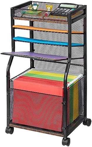 3IngSeagulls Rolling File Cart, 5-Tier Mobile Filing Cabinet on Lockable Wheels, Under Desk Storage, Mesh Sliding Hanging Folder, Office Storage & Organization Cabinet for Office, Home, and School
