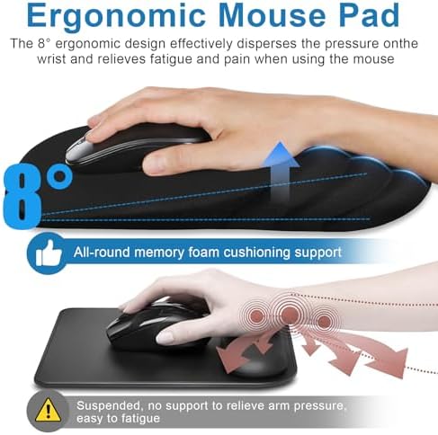 Ergonomic Mouse Pad with Wrist Rest, Carpal Tunnel Mousepad Waist Support, Memory Foam Massage Design Pain Relief (ABCD123)