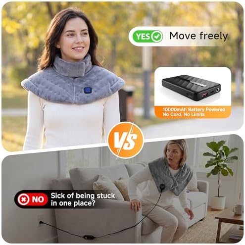 Portable Cordless Heating Pad for Neck and Shoulders Back, 10000mAh Battery