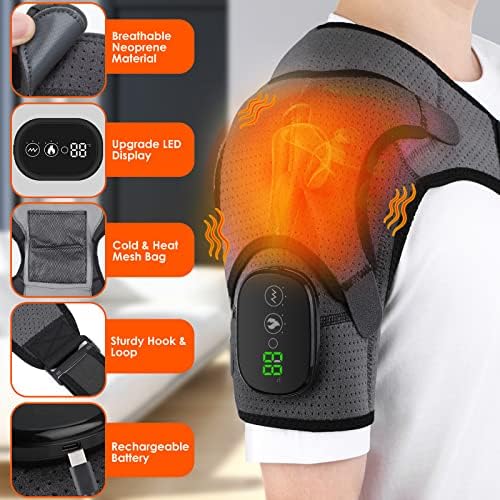 Heated Shoulder Wrap, Shoulder Heating Pads Massager for Men Women, Electric Cordless Vibration Massage Heated Shoulder Braces with 3 Heating Setting, Left Right Shoulder Massage